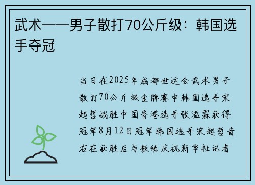 武术——男子散打70公斤级：韩国选手夺冠